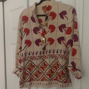 Tory Burch Red and Purple Patterned Blouse